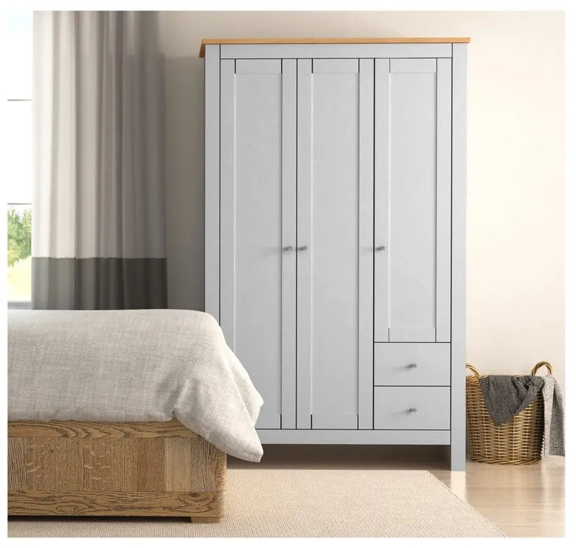 Дъбов гардероб в сив/естествен цвят 112x180 cm Emerald - Støraa