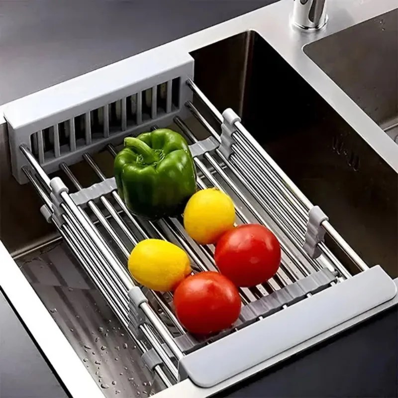 Разопакован: Регулируема стойка за съхранение и оттичане Sinkmate, Лесен монтаж, Компактна, До 10 кг, Сив/сребрист