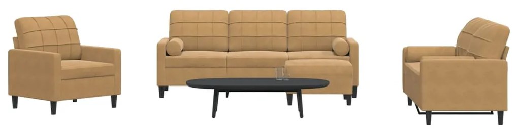 3278388 vidaXL Мека мебел от 4 части с възглавници и болстери кафяв кадифе