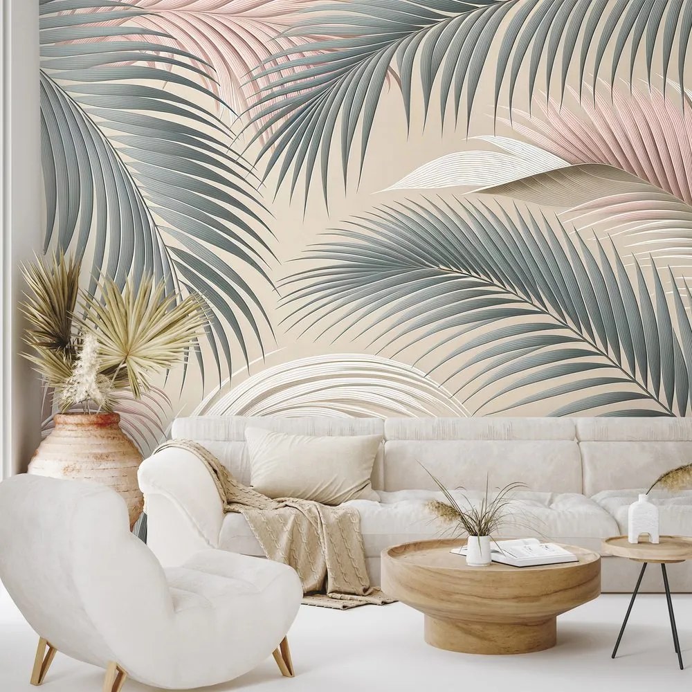 Самозалепващ тапет – Пастелни палмови листа на бежово