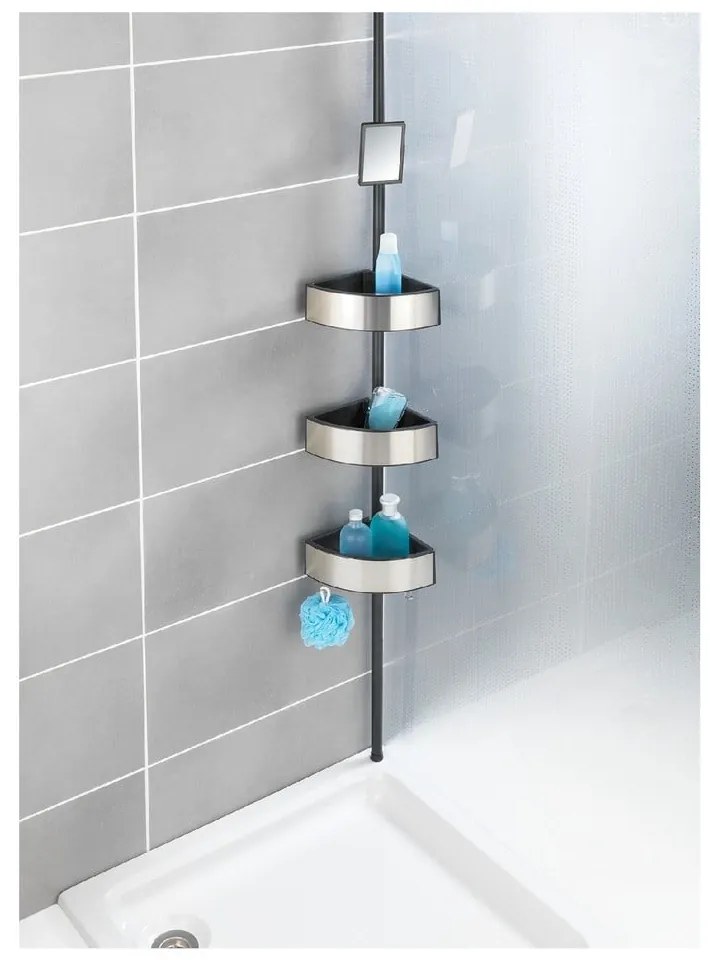 Телескопичен ъглов рафт за душ Prea Silver/Black, 27 x 20 cm - Wenko