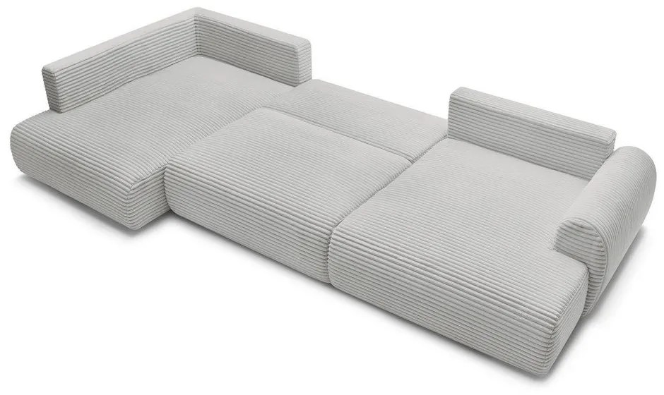 Светлосив разтегателен ъглов диван от рипсено кадифе (десен ъгъл/"U" форма) Lucien – Bobochic Paris