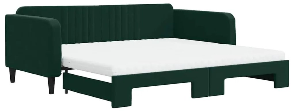 3197096 vidaXL Канапе с изтеглящо легло и матрак тъмнозелено 100x200 см кадифе