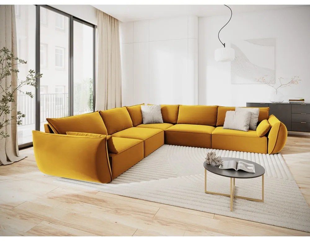 Кадифен ъглов диван в цвят горчица Vanda – Mazzini Sofas