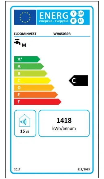 Хоризонтален бойлер Eldom WH05039R, 2 kW, 50 л, Температурен индикатор, 6 степенна защита, Бял