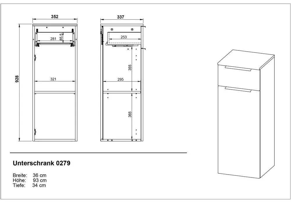 Висок висящ шкаф за баня в антрацитен цвят 36x93 cm Crandon - Germania