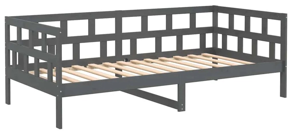 820219 vidaXL Дневно легло, сиво, борово дърво масив, 90x190 см