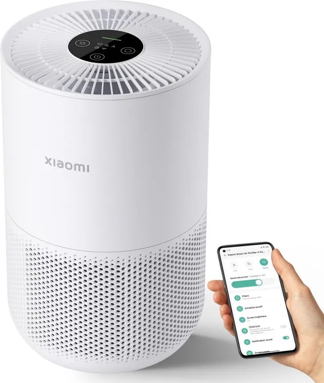 Пречиствател за въздух Xiaomi Smart Air Purifier 4 Compact BHR5860EU, 27W, 27 м2, 230м3/ч, PM2.5, Индикатори за качество на въздуха, SMART, Mi Home, Бял