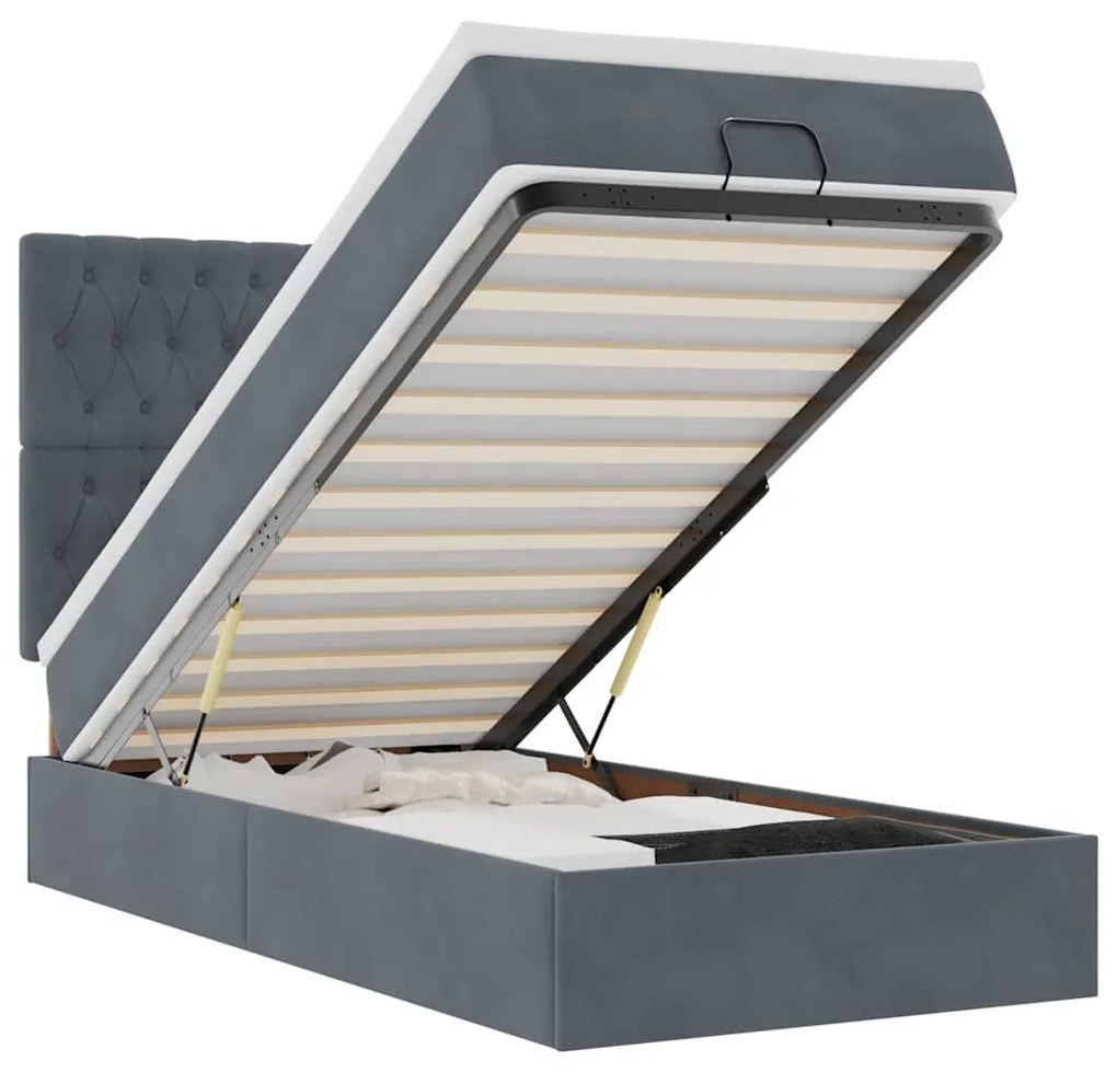 3314355 vidaXL Османска легло с матраци и LED, тъмносиво, 80x200 см, кадифе
