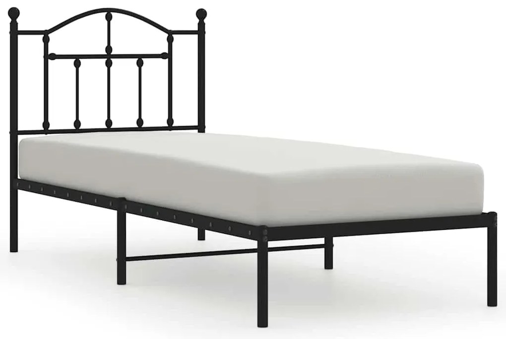 353432 vidaXL Метална рамка за легло с горна табла, черна, 90x200 см