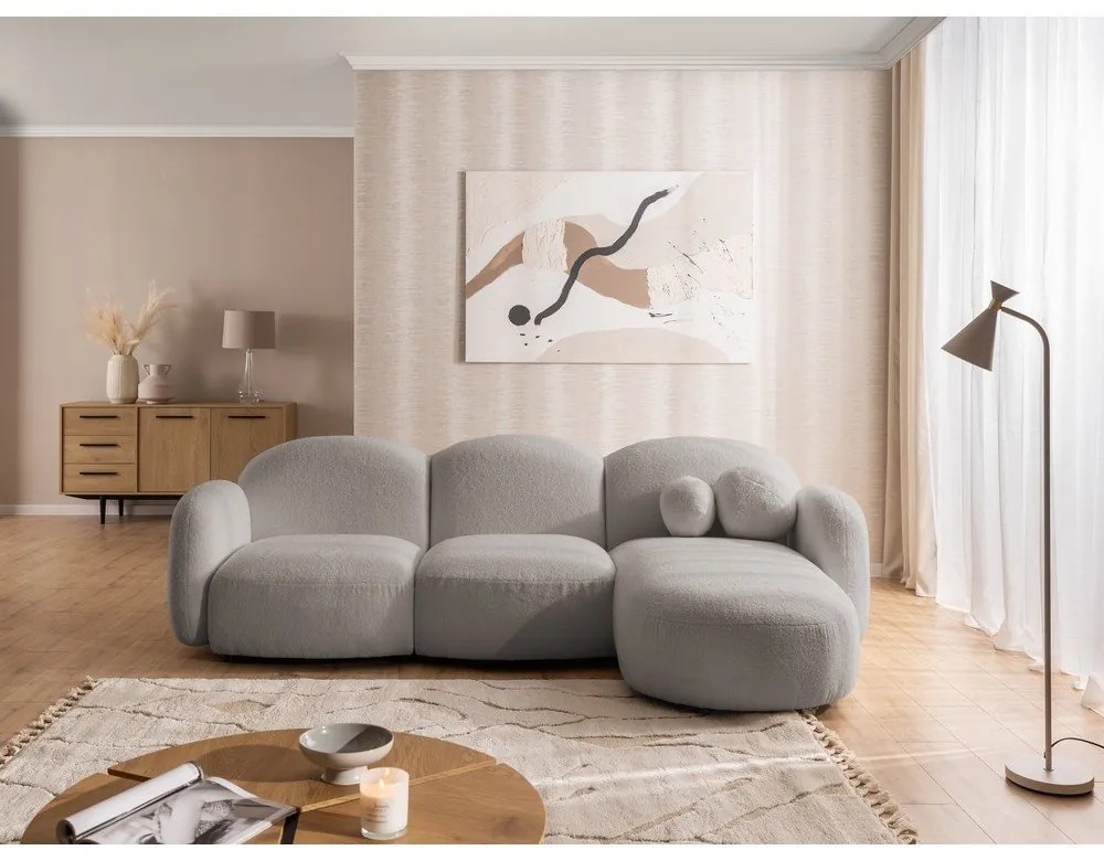 Сив ъглов диван от прежда с примки от букле (десен ъгъл) Orbit – Ropez