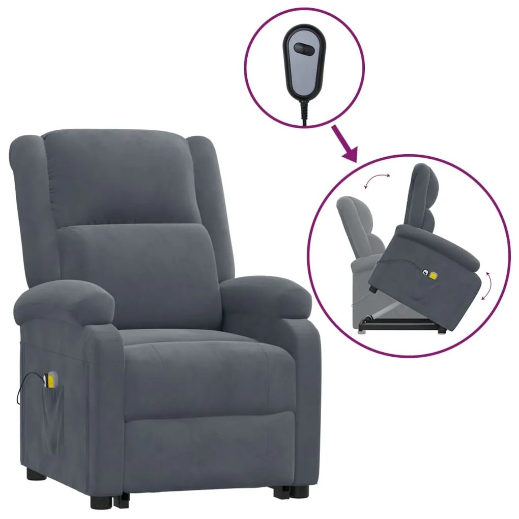 3124837 vidaXL Изправящ масажен стол, тъмносив, кадифе