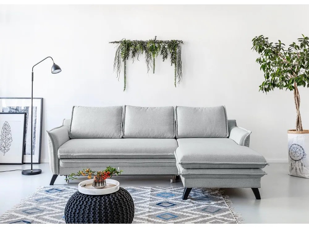 Светлосив ъглов разтегателен диван, десен ъгъл Charming Charlie - Miuform