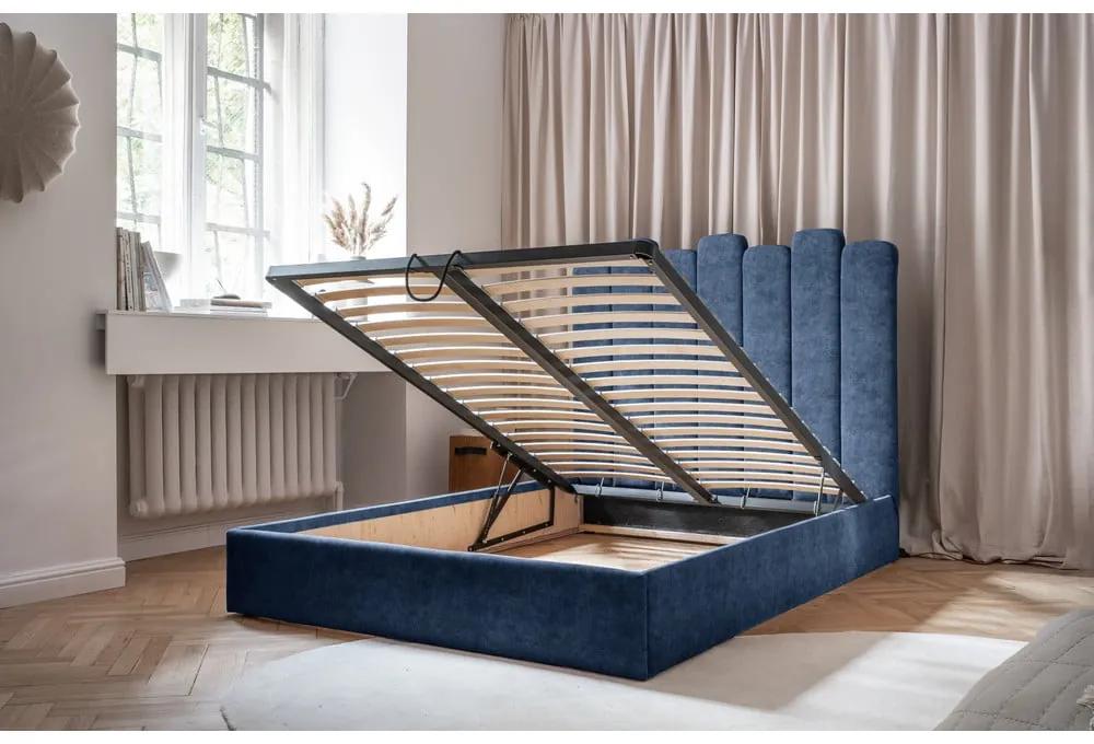 Синьо тапицирано двойно легло с място за съхранение и решетка180x200 cm Dreamy Aurora - Miuform