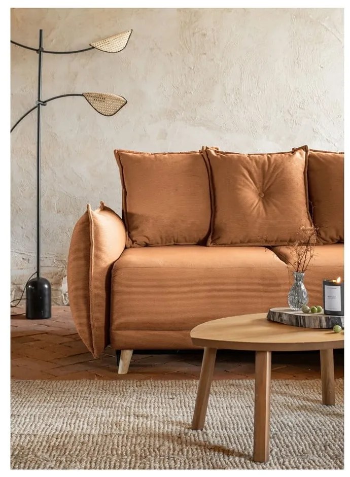 Разтегателен диван от велур в тухлен цвят (променлив) Lazy Lukka - Miuform