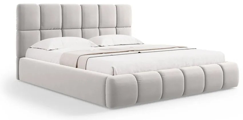 Светлосиво тапицирано кадифено двойно легло с място за съхранение с включена подматрачна рамка 200x200 cm Bellis – Micadoni