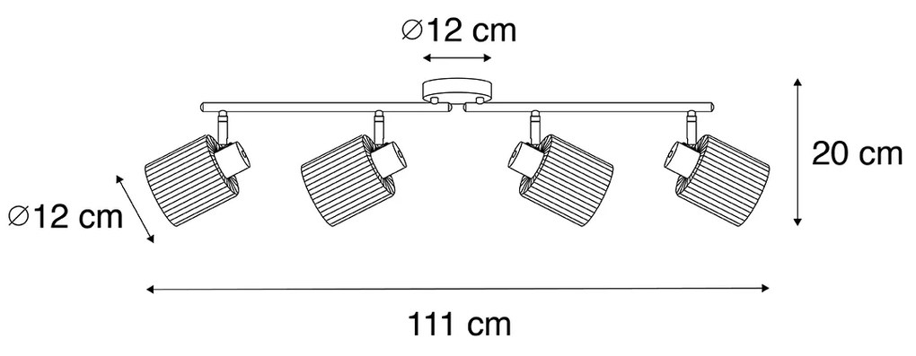 Таванен прожектор черен с опушено стъкло 4-светлина регулируем - Laura