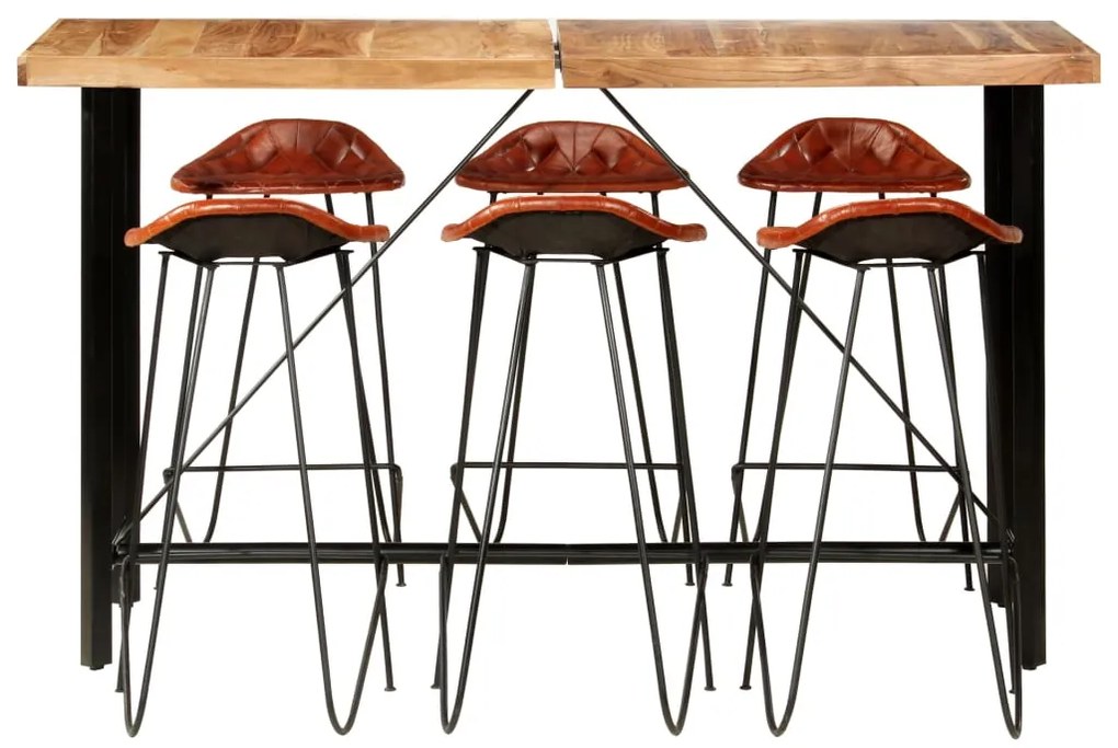 278766 vidaXL Бар комплект от 7 части масивно дърво и естествена кожа