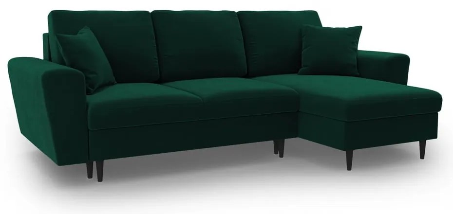 Зелен кадифен разтегателен ъглов диван с място за съхранение Kyoto – Cosmopolitan Design