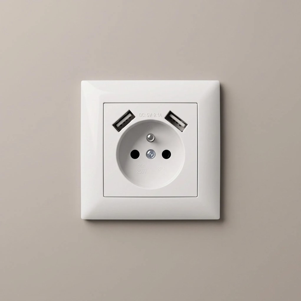 Единичен контакт със заземяване + 2x USB-A OSTE JNH003-G White