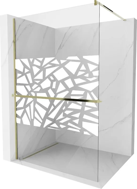 Mexen Kioto+ душ кабина с рафт Walk-in 90 x 200 см, бял мотив, златно - 800-090-121-50-85