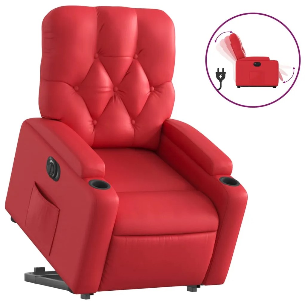 3204791 vidaXL Електрически изправящ реклайнер стол, червен, изкуствена кожа