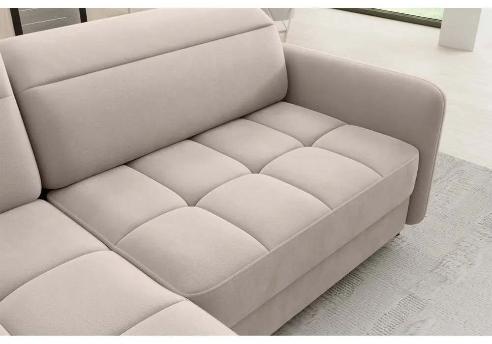 Светлокафяв кадифен сгъваем/с място за съхранение ъглов диван (ляв ъгъл/L форма) Barea – ELTAP