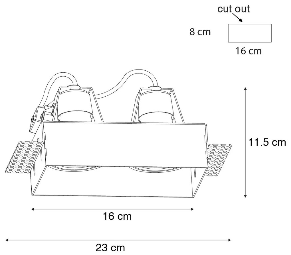 Комплект от 6 вградени прожектора черни GU10 70mm 2-светлинни без рамка - Oneon