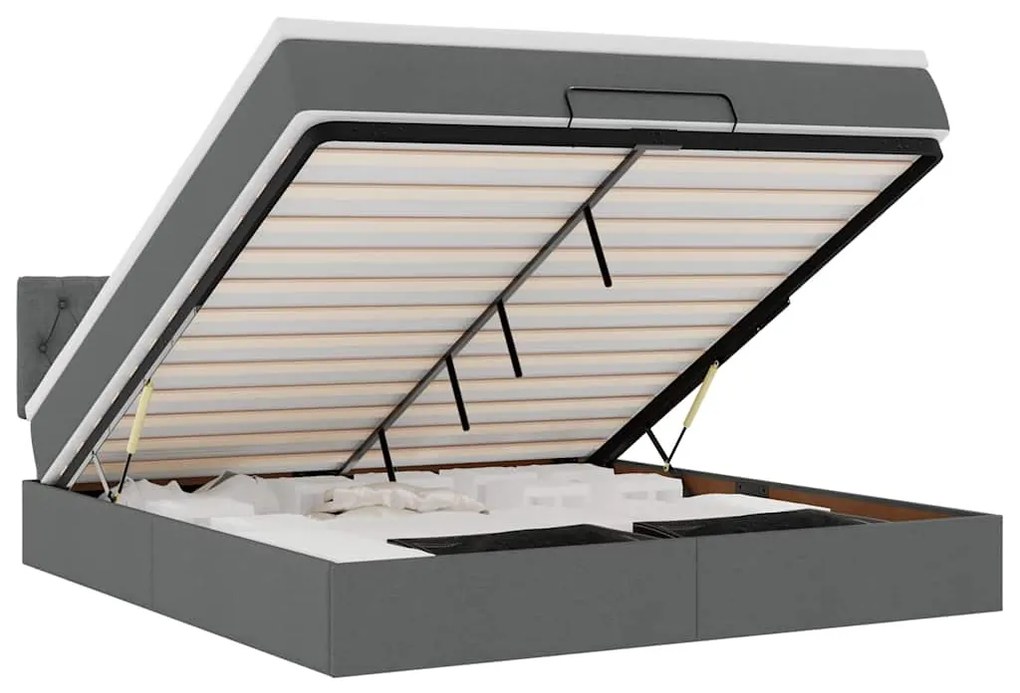 3312403 vidaXL Османска легло с матрак и LED, тъмносиво, 160x200 см, плат
