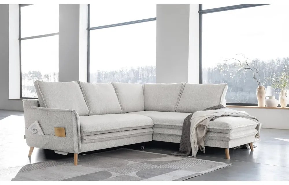 Бежов разтегателен ъглов диван (десен ъгъл) Charming Charlie – Miuform