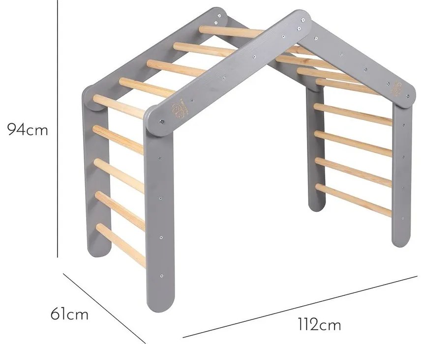 Сив пиклер триъгълник от масивен бор 61x112x94 cm Montessori – Meowbaby