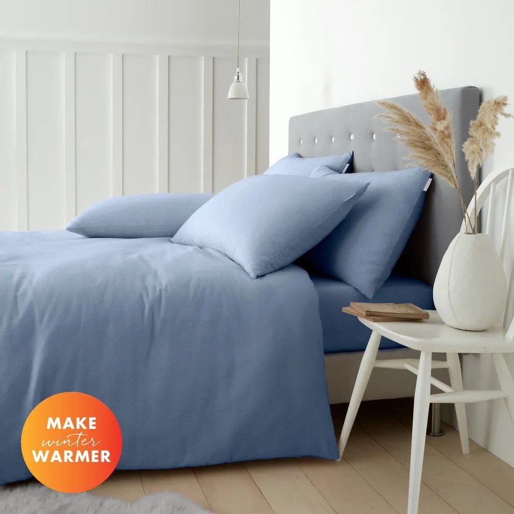 Светлосиньо двойно фланелено спално бельо 200x200 cm Brushed – Catherine Lansfield
