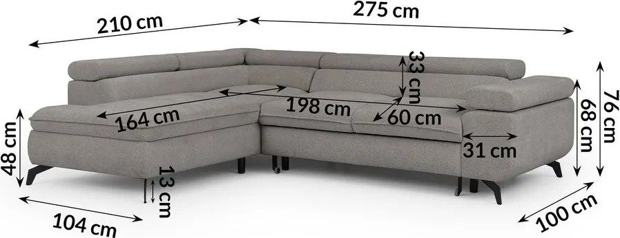 Светлосив шенилов ъглов диван (ляв ъгъл L форма) Marbeya – Ropez