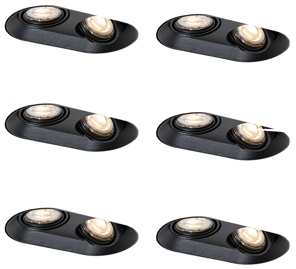 Комплект от 6 заоблени вградени спота черни GU10 50mm 2-Light - Hubs
