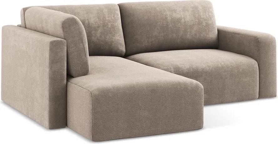 Бежов шенилов сгъваем/с място за съхранение ъглов диван (ляв ъгъл/L форма) Kona – Makamii