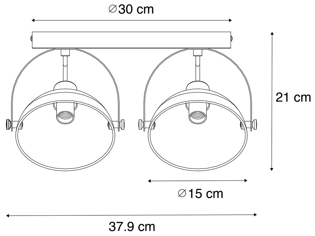 Индустриален плафон черен със злато 2-светлина регулируема - Magnax