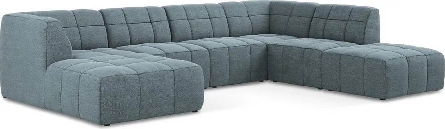 Син ъглов диван от прежда с примки от букле (U форма) Aloha – Makamii