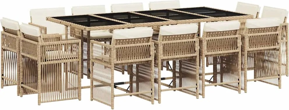 3211762 vidaXL Градински комплект с възглавници, 13 части, бежов полиратан