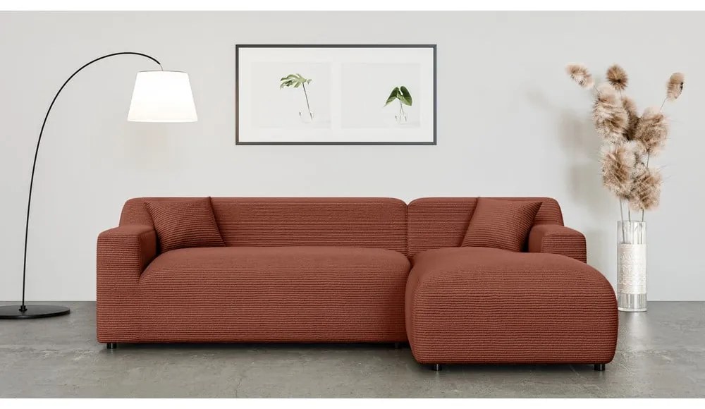 Ъглов диван от рипсено кадифе в тухлен цвят (десен ъгъл) Martin – Ropez