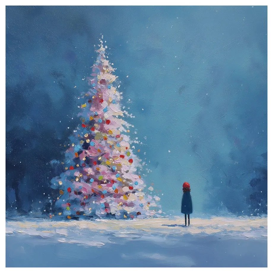 Картина на платно – Зимна приказка с коледно дърво