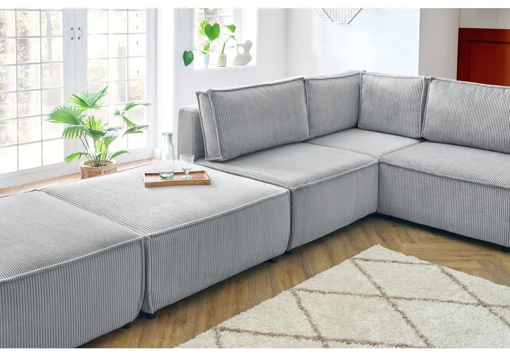 Светлосив променлив велурен U-образен ъглов диван Nihad modular - Bobochic Paris