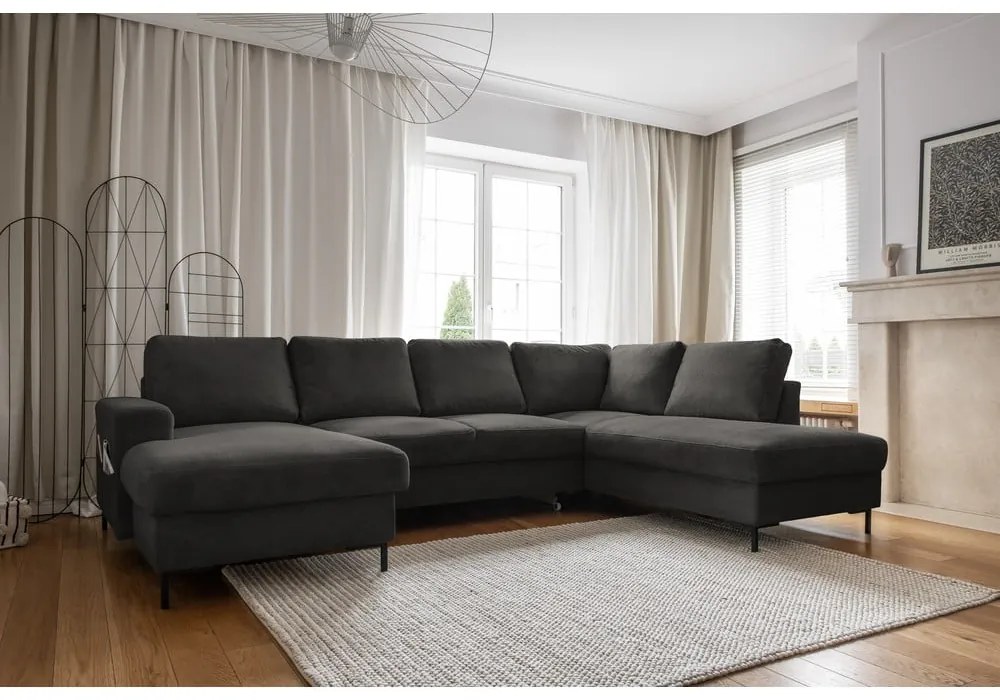 Тъмносив разтегателен ъглов диван от рипсено кадифе (десен ъгъл) Lofty Lilly – Miuform