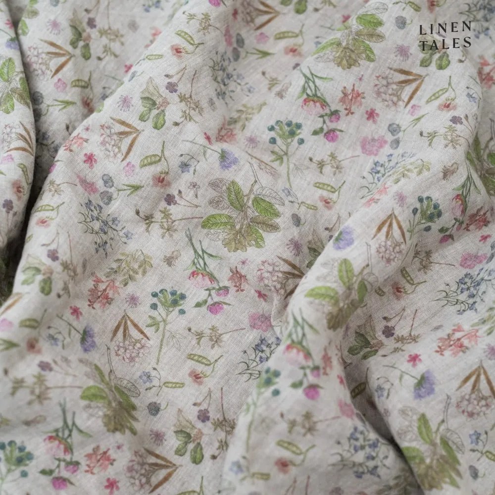 Еластичен ленен чаршаф в естествен цвят 160x200 cm Botany 2 – Linen Tales