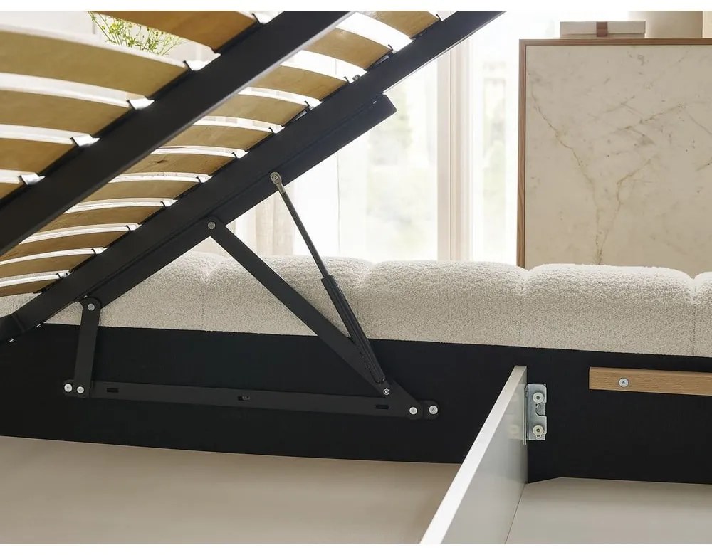 Бежово двойно тапицирано легло с място за съхранение с включена подматрачна рамка 160x200 cm Mont Blanc – Bobochic Paris