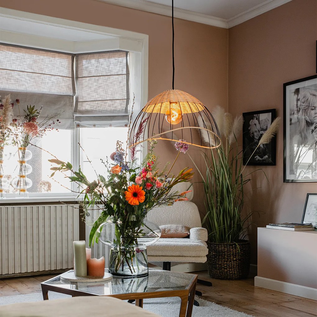 Ориенталски висящ и таванен аплик черен с ратан - Treccia Pua