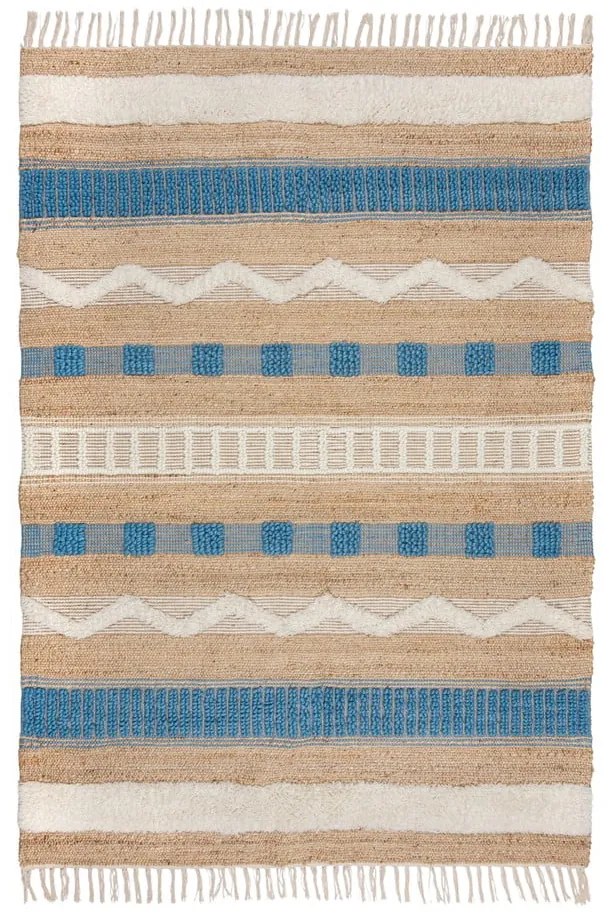 Синьо-естествен ръчно изработен килим със смес от юта 160x230 cm Medina Jute – Flair Rugs