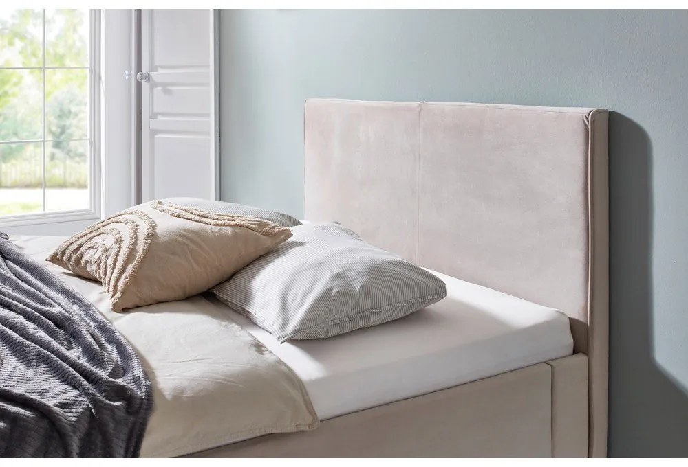 Бяло/кремаво двойно легло 140x200 cm тапицирано без ламелно дъно Leira – Meise Möbel