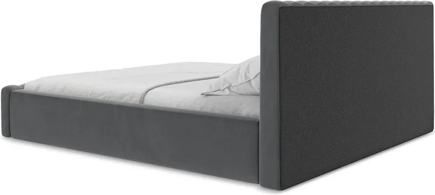 Сиво двойно легло 180x200 cm тапицирано с място за съхранение с включена подматрачна рамка Lemi – Makamii