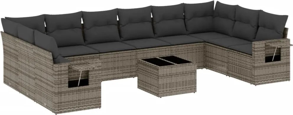 3253017 vidaXL Градински комплект диван с възглавници 11 части сив полиратан