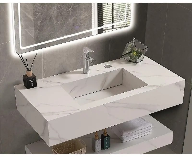 Мивка за баня PIETRA » ICL 12049/100W, стенен монтаж, кварц, бял мат, 100x50x18см